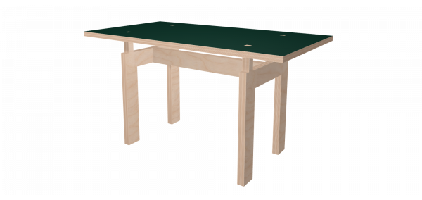 Table sur mesure LC vert conifer et bois brut - face