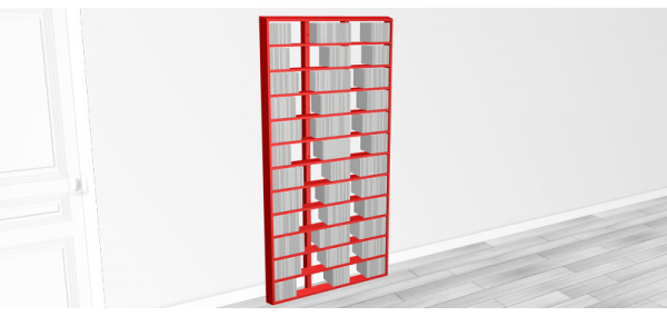Bibliothèque design Walldisc bois laqué rouge - 90x184,6cm