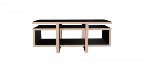 Meuble hifi noir LOW avec plateau bois laqué noir - 160x65cm